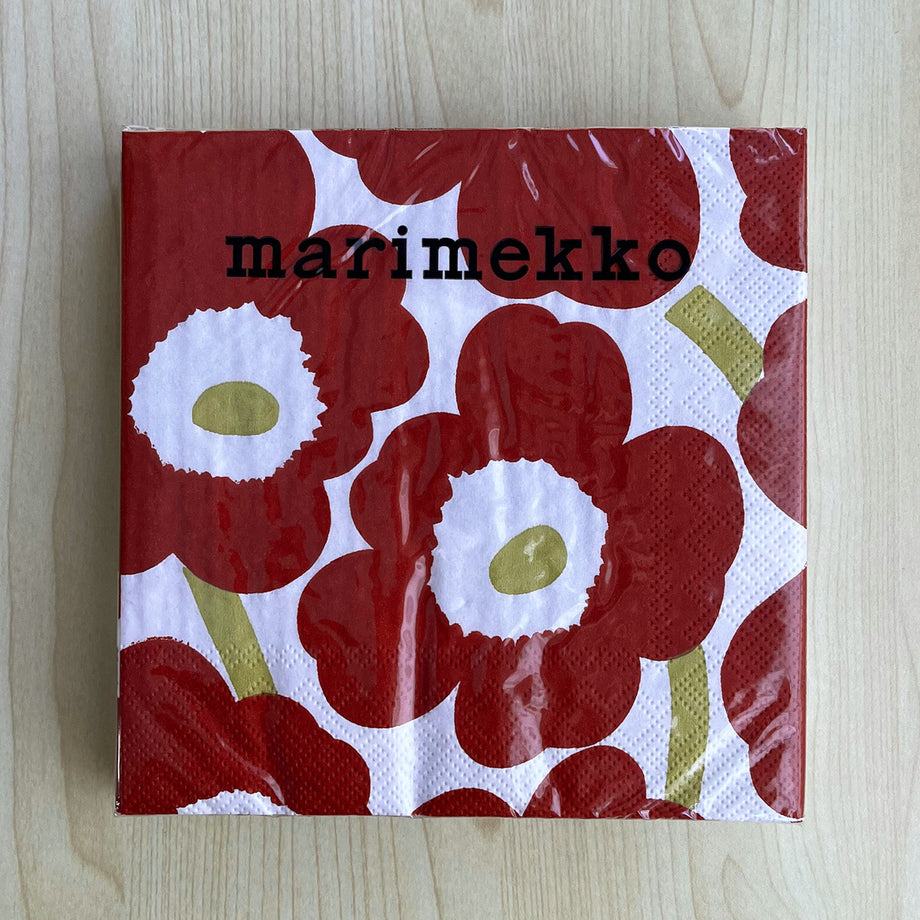 マリメッコ marimekko ペーパーナプキン 紙ナプキン ランチサイズ 20枚 552615 UNIKKO ウニッコ dark red gold  ホワイト+ダークレッド系 北欧