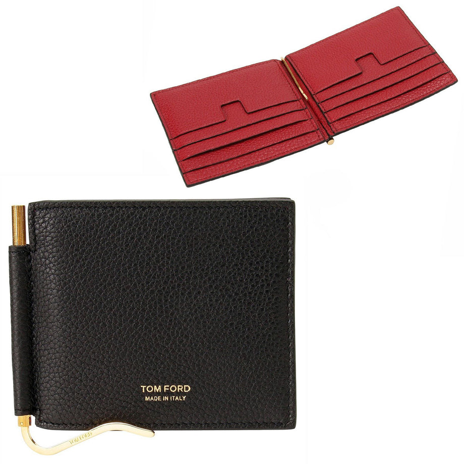 トムフォード TOM FORD 財布 カードケース マネークリップ Y0231 LCL326G 3NR01 bwtd00025m 小銭入れ無し  TWO-TONE T LINE MONEY CLIP WALLET BLACK/DARK RED ブラック ダークレッド