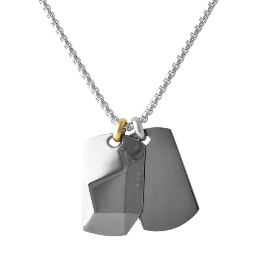 Diesel DIESEL Men's Necklace Pendant DX1143040 Double Dog Tag Gunmetal +  Silver