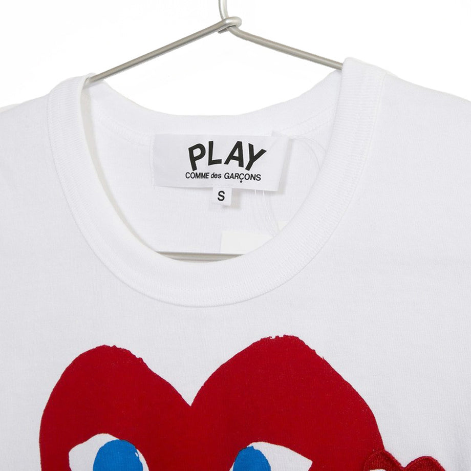 コムデギャルソン Tシャツ COMME des GARCONS メンズ 半袖 ティーシャツ PLAY RED DOUBLE HEART S/S TEE  プレイ レッド ダブルハート AZ-T086-051 WHITE 1 ホワイト＋レッドハート S M L XL