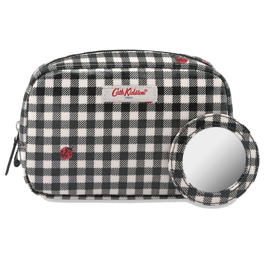 【※アウトレット※】キャスキッドソン Cath Kidston ポーチ MAKE UP CASE LADYBUG GINGHAM クラシック  メイクアップ ケース ミラー付き 化粧ポーチ チェック＋てんとう虫柄