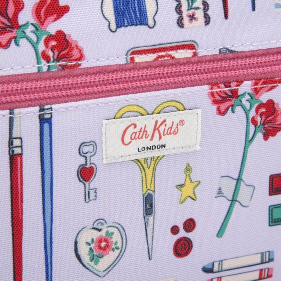 キャスキッドソン Cath Kidston ペンケース 1041071 106264118401102 KIDS DOUBLE ZIP PENCIL  CASE キッズ ダブル ジップ ペンシル ケース 筆箱 LILAC＋ARTIST CURATOR ライトパープル系＋ピンク＋文具柄マルチ