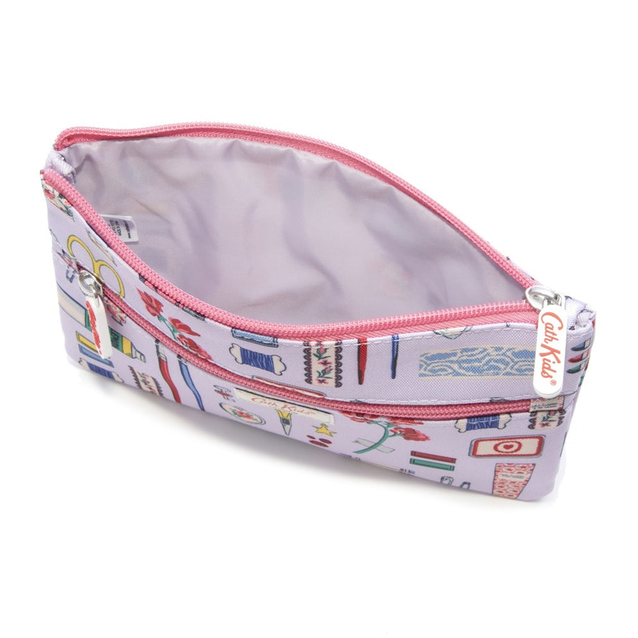 キャスキッドソン Cath Kidston ペンケース 1041071 106264118401102 KIDS DOUBLE ZIP PENCIL  CASE キッズ ダブル ジップ ペンシル ケース 筆箱 LILAC＋ARTIST CURATOR ライトパープル系＋ピンク＋文具柄マルチ