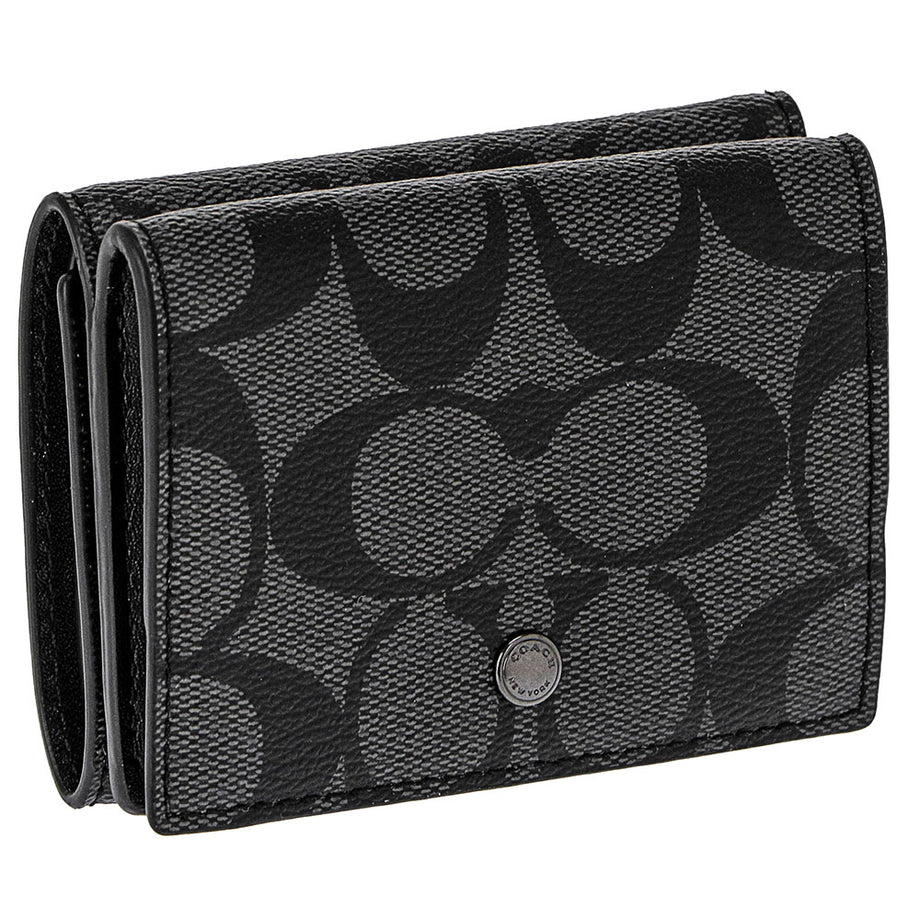 Coach factory outlet COACH FACTORY wallet signature trifold wallet mini wallet compact wallet F77928 QBO4G black gray system