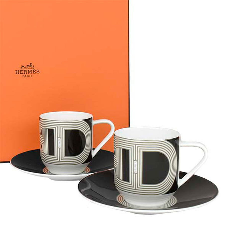 エルメス 食器 HERMES 032017P RALLYE 24 COFFEE CUP AND SAUCER ラリー24 コーヒーカップ&ソーサー  ペア NOIR ブラック