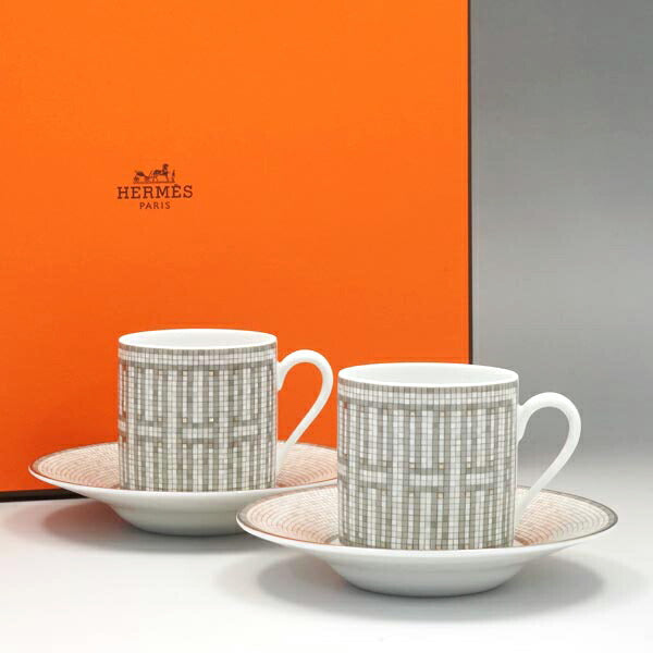 エルメス HERMES カップ&ソーサー 35017P Mosaique Au 24 Platinum モザイク・ヴァンキャトル プラチナ  コーヒーカップ herm-035017-2p