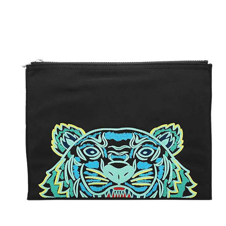 [*Outlet*] Kenzo Clutch Bag FA55PM302F20 99D Tiger Embroidery Strapless  Large Pouch Clutch Pouch Black + Blue + Green