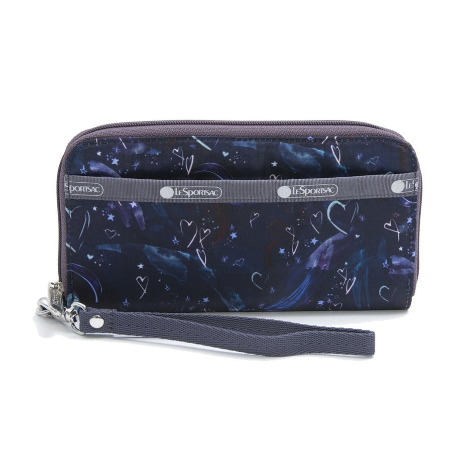 レスポートサック LESPORTSAC 財布 長財布 レスポナイロン 黒×ピンク×マルチ ラウンドファスナー/チェック柄/ネコ 美品 レスポートサック] 公式ウォレット 財布 TECH WALLET WRISTLET