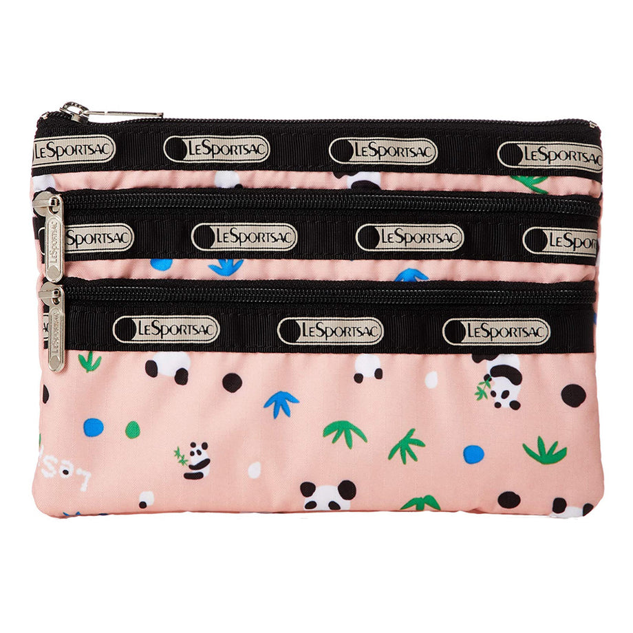 LeSportsac 7158 D487 3-ZIP COSMETIC Pouch Polka Panda Panda Pattern Pi