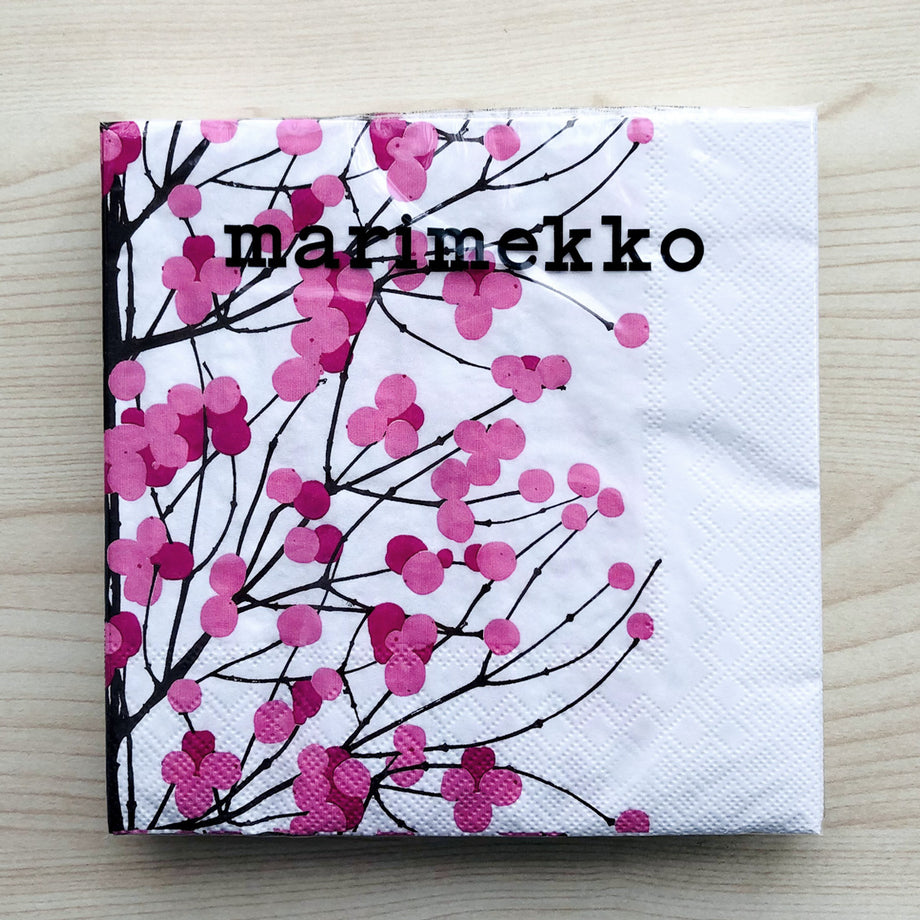 マリメッコ marimekko ペーパーナプキン 紙ナプキン ランチサイズ 20枚 552995 LUMIMARJA ルミマルヤ white pink  ホワイト+ピンク